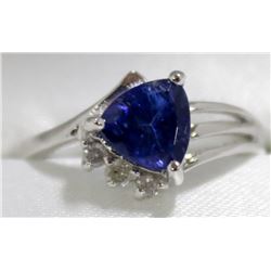 38) 10K WHITE GOLD TANZANITE AND DIAMOND RING,