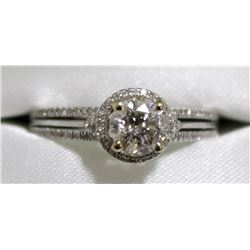 45) 14K WHITE GOLD HALO DIAMOND RING,