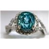 Image 1 : 50) 14K WHITE GOLD HALO BLUE ZIRCON & DIAMOND RING