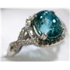 Image 2 : 50) 14K WHITE GOLD HALO BLUE ZIRCON & DIAMOND RING