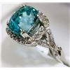 Image 3 : 50) 14K WHITE GOLD HALO BLUE ZIRCON & DIAMOND RING