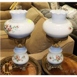 PAIR OF GLASS FLORAL LAMPS.
