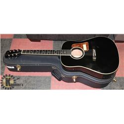 IBANEZ BLACK ACOUSTIC GUITAR WITH HARD CASE.