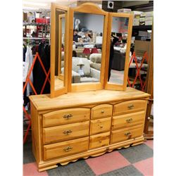 9 DRAWER PINE DRESSER (16"X17"X30") W/ 3 PANE