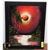 Image 1 : FRAMED TROPICAL SUNSET PICTURE SIGNED 21" TALL X