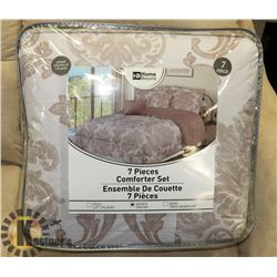 QUEEN SIZE 7 PIECE COMFORTER SET BROWN LEAF DESIGN