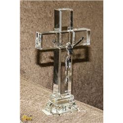 CRYSTAL STANDING CROSS WITH JESUS DEPICTION