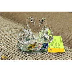 SMALL CRYSTAL DISPLAY OF 2 SWANS WITH YELLOW,