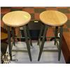 Image 1 : 2 WOODEN STOOLS 25" HIGH GREEN FINISH ON LEGS