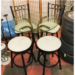 METAL AND GLASS BAR HEIGHT TABLE WITH 4 STOOLS