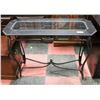 Image 1 : METAL AND BLACK WOOD SOFA TABLE WITH GLASS INSERT