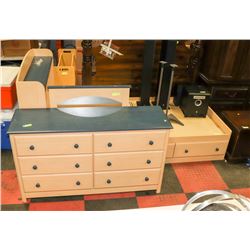 SINGLE SIZE 2 TONE MATES BED WITH 6 DRAWER DRESSER