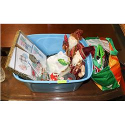 TUPPERWARE CONTAINER OF CHRISTMAS DECORATIONS