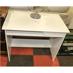 WHITE WRITING DESK WITH DRAWER, 35.5"X20.5"X29.5".