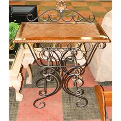 ESTATE WOOD AND METAL HALL TABLE WITH WINE STORAGE