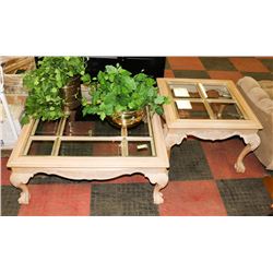 LARGE WOOD & GLASS COFFEE TABLE (40"X16") AND