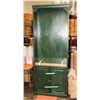 Image 1 : GREEN WOOD SHELF WITH DOORS, 32"X12"X84".