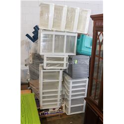 PALLET OF STORAGE BINS AND HOUSEHOLD MISC