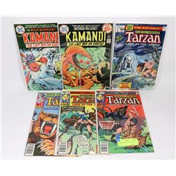 LOT OF TARZAN AND KAMANDI COMICS.