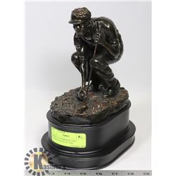 BROWN FAUX BRONZE GOLF PLAYER STATUE 10" TALL.
