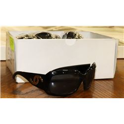 BOX OF BLACK DESIGNER SUNGLASSES.