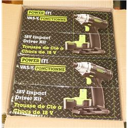 CASE OF 2 POWER IT 18 VOLT IMPACT DRIVER KITS.