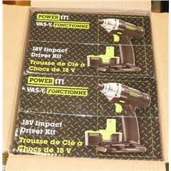 CASE OF 2 POWER IT 18 VOLT IMPACT DRIVER KITS.
