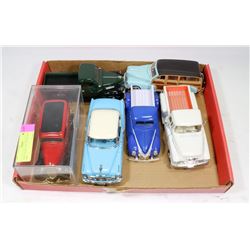 TRAY OF DIE CAST TRUCKS AND CAR.