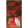 Image 1 : RED WIRE CAGED/HINGED CANDLE DECOR HOLDER 33 X 16