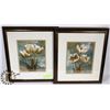 Image 1 : 2 BRONZE COLOR FRAMED FLORAL PICTURES WITH WHITE