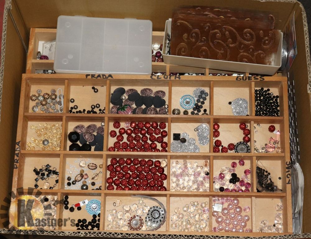 LOT OF CRAFTING BEADS & STORAGE BOX.