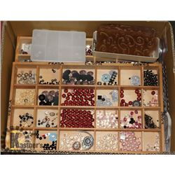 LOT OF CRAFTING BEADS & STORAGE BOX.