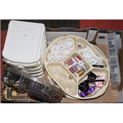 BOX OF CRAFTING SUPPLIES.