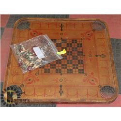 VINTAGE CROKINOLE BOARD WITH PLAY PIECES