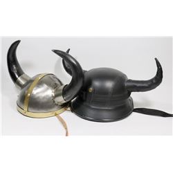 LOT OF 2 REPLICA VIKING HELMETS.