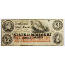 1860'S $3 STATE OF MISSOURI