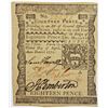 Image 1 : 1772 PENNSYLVANIA 18 PENCE NOTE