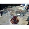 Image 1 : ORNATE WOOD PEDESTAL TABLE WITH GLASS TOP
