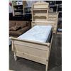 Image 1 : 3 PIECE PINE BEDROOM SUITE INCLUDING SINGLE BED FRAME, 6-DRAWER HIGHBOY DRESSER AND DESK WITH HUTCH