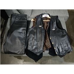 HARLEY DAVIDSON LEATHER VEST, LE CHATEAU VEST AND MEXX LEATHER RIDING PANTS - SIZE 48