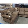 Image 2 : BROWN FABRIC 2 PIECE SECTIONAL SOFA WITH ACCENT PILLOWS *DAMAGE ON BACK*