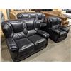 Image 1 : 3 PIECE BLACK LEATHER SOFA SET INCLUDING SOFA, LOVESEAT AND CHAIR