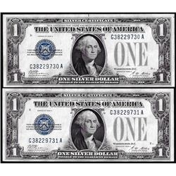 Lot of (2) Consecutive 1928A $1 Funny back Silver Certificate Notes