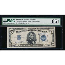 1934A $5 Silver Certificate PMG 65EPQ