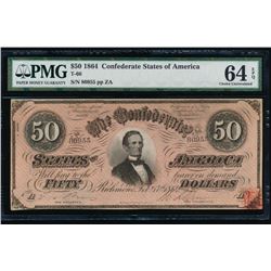 1864 $50 Confederate States of America Note PMG 64EPQ