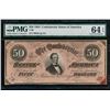 Image 1 : 1864 $50 Confederate States of America Note PMG 64EPQ