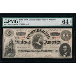 1863 $100 Confederate States of America Note PMG 64EPQ