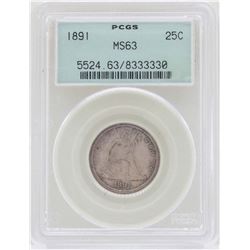 1891 Seated Liberty Quarter Coin PCGS MS63