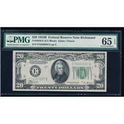 1934B $20 Richmond Federal Reserve Note PMG 65EPQ