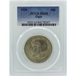 1936 Elgin Illinois Centennial Commemorative Half Dollar Coin PCGS MS65